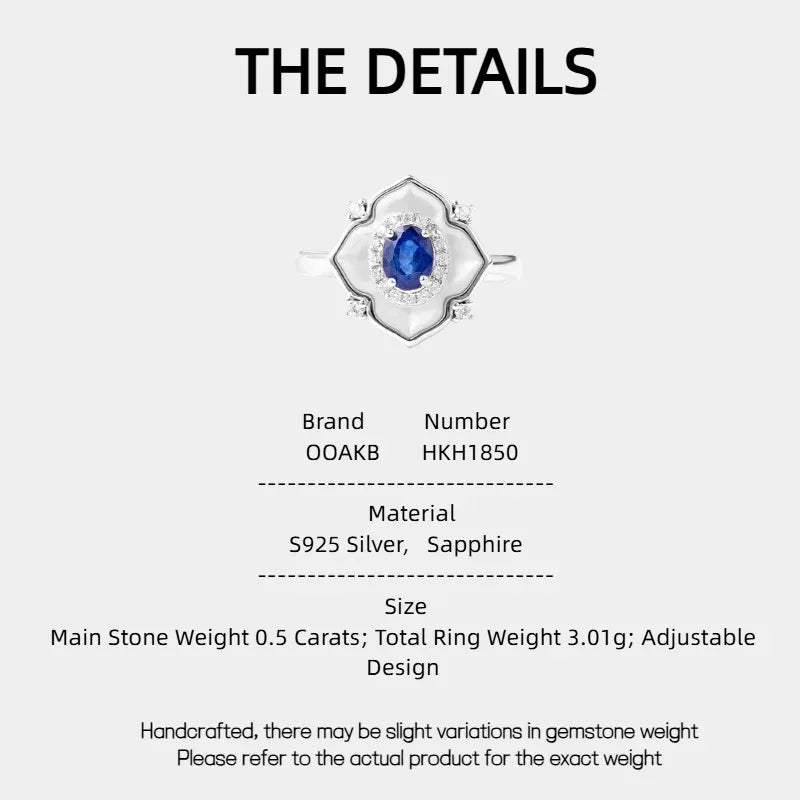 Sapphire S925 Silver Diamond Border Adjustable Ring - OOAKB