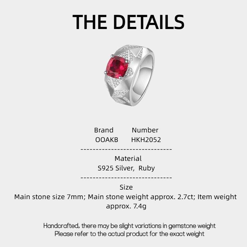 Silver Star-Zircon Inlaid Ruby Men's Ring  2.7ct