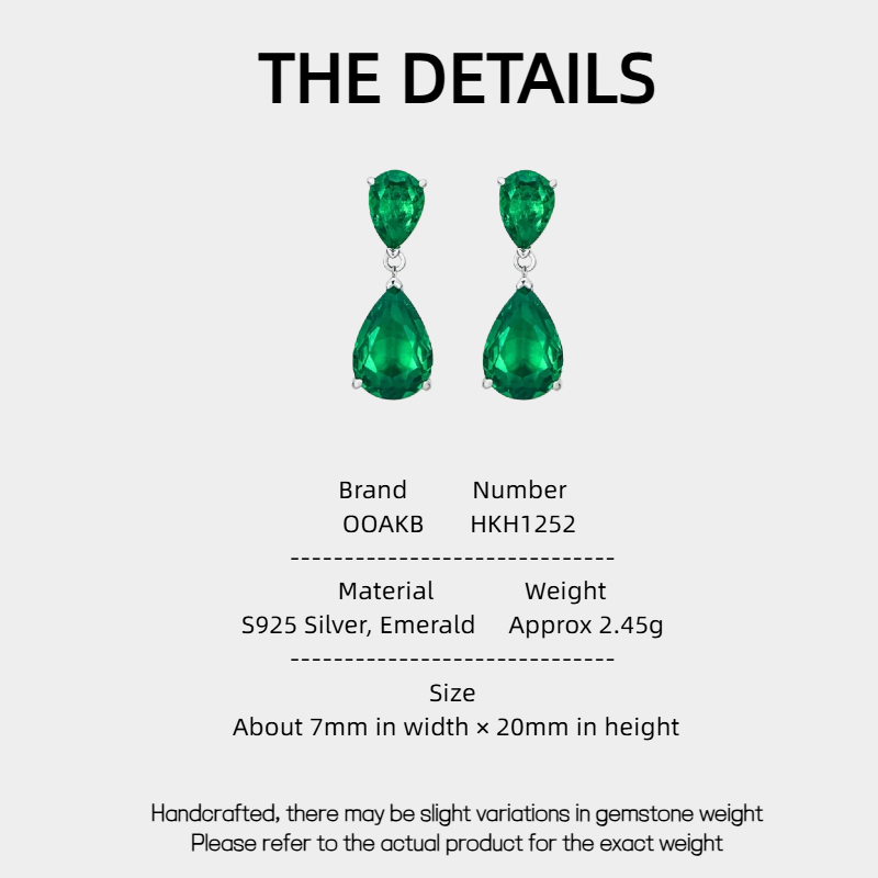 Emerald Double Teardrop Stud Earrings S925 Silver Women's Style