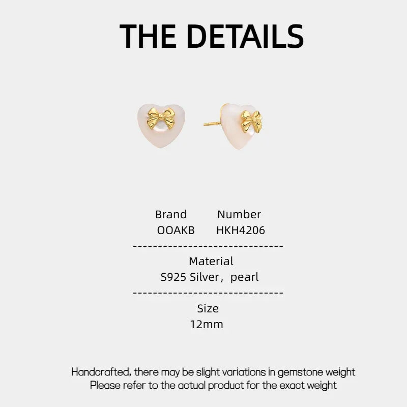 Minimalist Temperament Bowknot Heart-Shaped Pearl Earrings - OOAKB