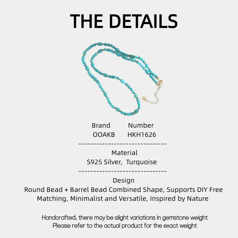 Natural Turquoise Round & Barrel Bead DIY Luxury Necklace - OOAKB