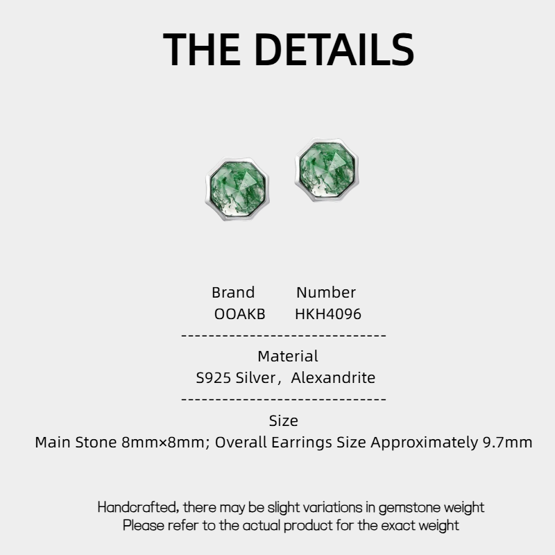 Unisex Octagonal Moss Agate Earrings