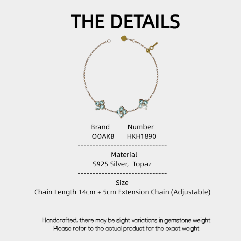 Topaz S925 Silver Four-Leaf Clover Adjustable Bracelet