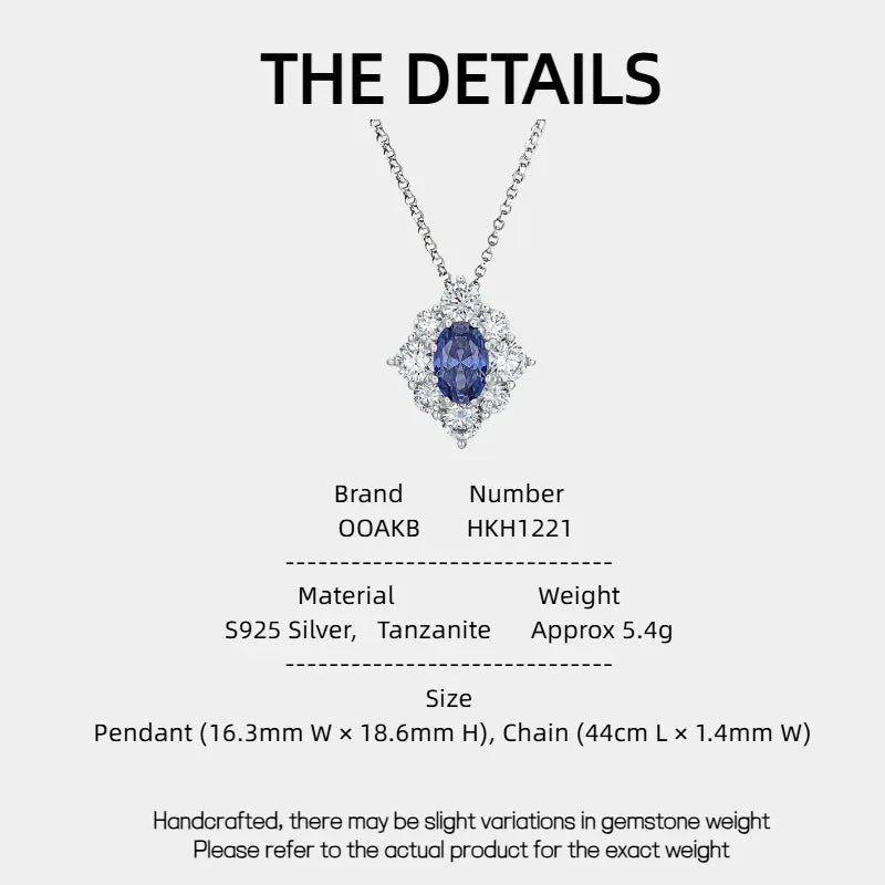 Tanzanite Diamond Pendant Necklace S925 Silver Women's - OOAKB