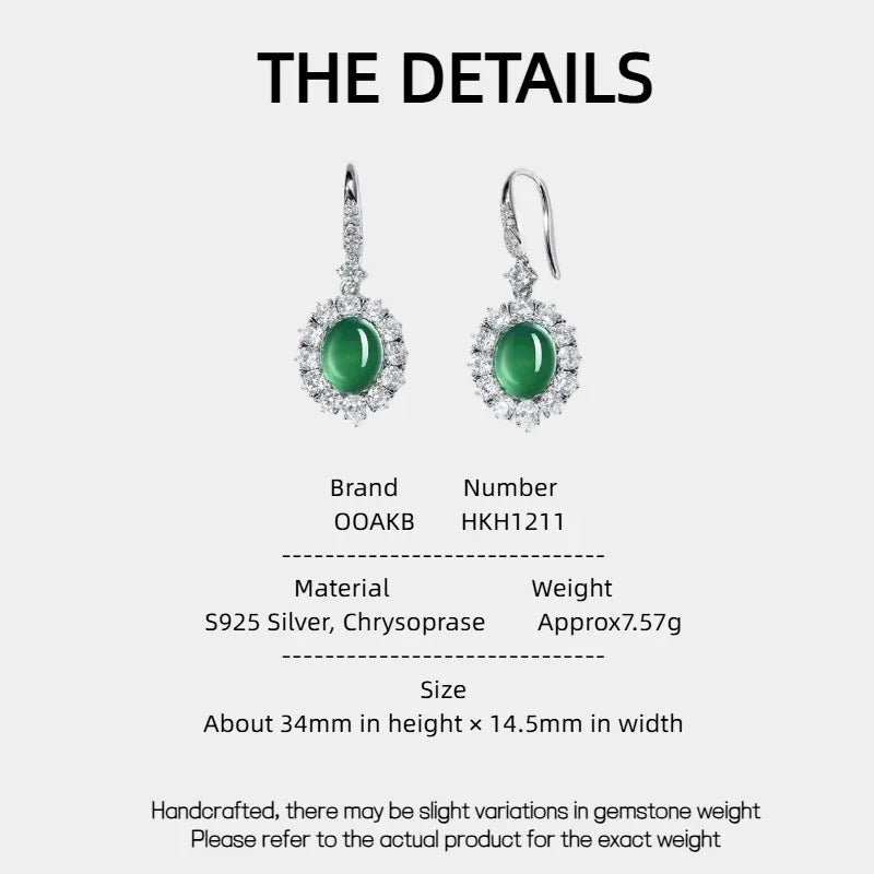 Chrysoprase Earrings S925 Silver Women's Style - OOAKB