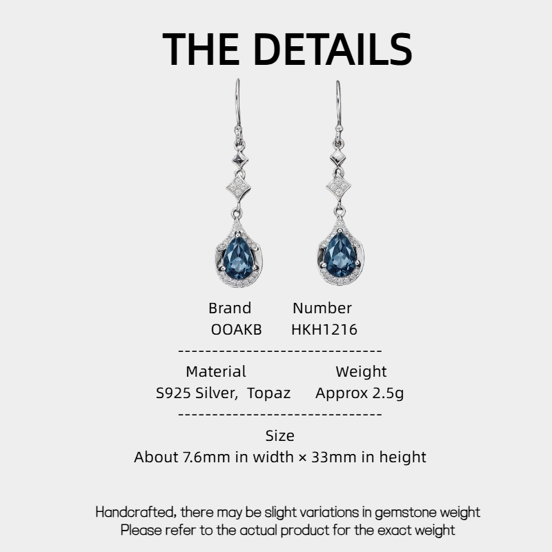 Topaz Teardrop Earrings S925 Silver Women's Style