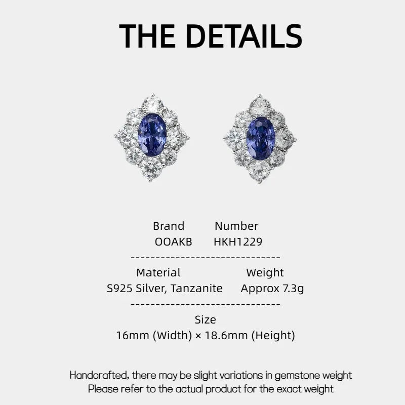 Tanzanite Diamond-Shaped Earrings S925 Silver Women's Style - OOAKB