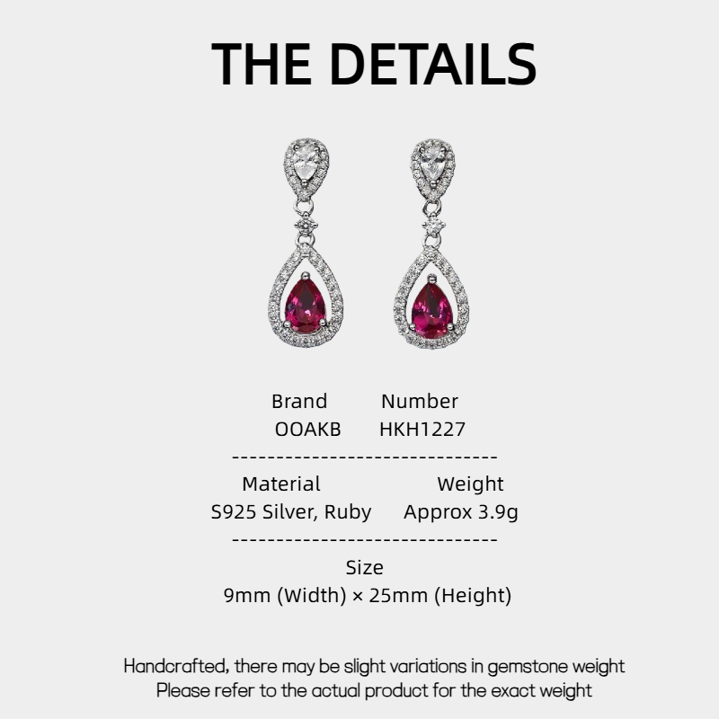 Pigeon Blood Ruby Teardrop Earrings S925 Silver Women's Style