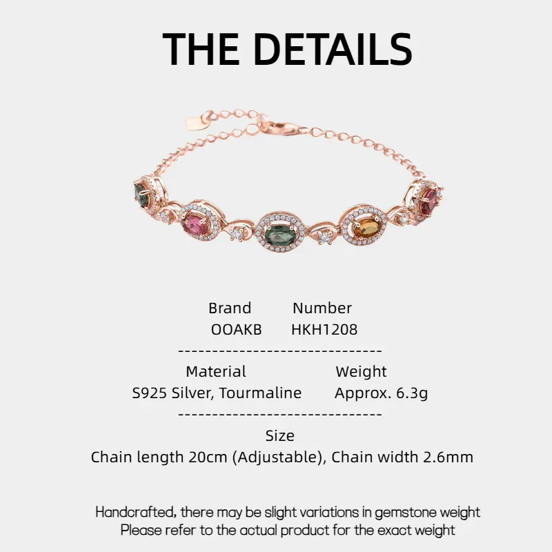 Colored Tourmaline Bracelet S925 Silver Women's Style - OOAKB