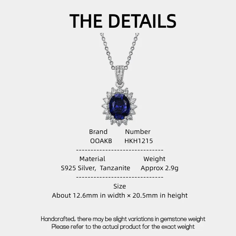 Tanzanite Pendant Necklace S925 Silver Women's Style - OOAKB