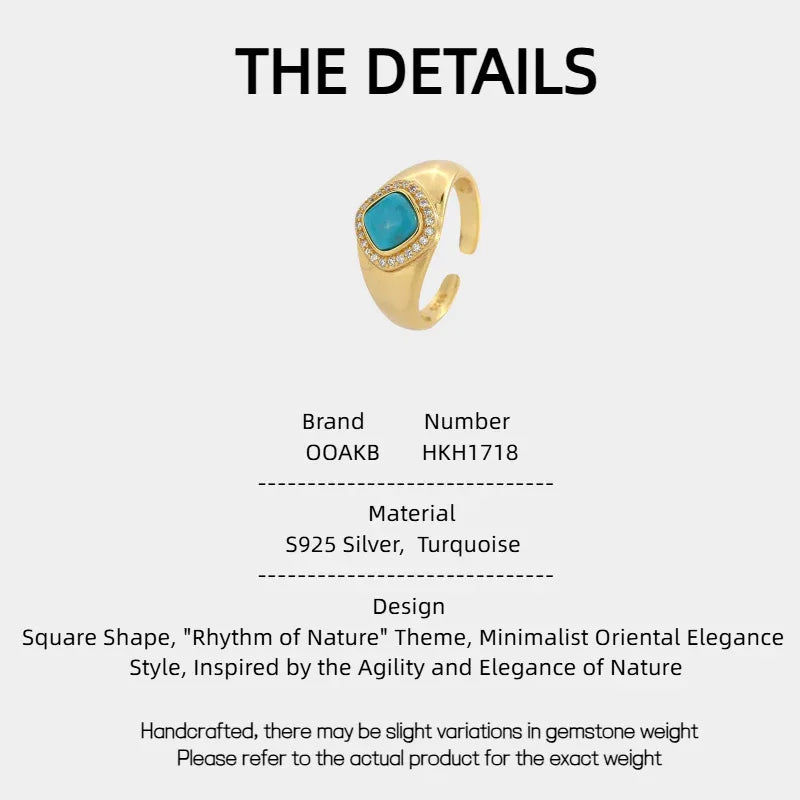 Turquoise Square Open Ring - OOAKB
