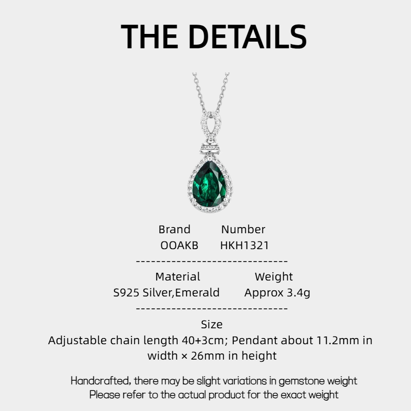 Emerald Small Teardrop Collar Necklace S925 Silver Women's Style