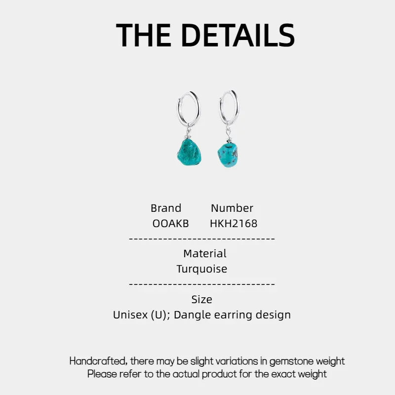 S925 Silver Turquoise Dangle Earrings Unisex - OOAKB