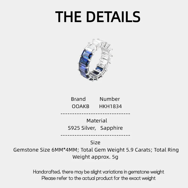 Sapphire S925 Silver Square Eternity Ring - OOAKB