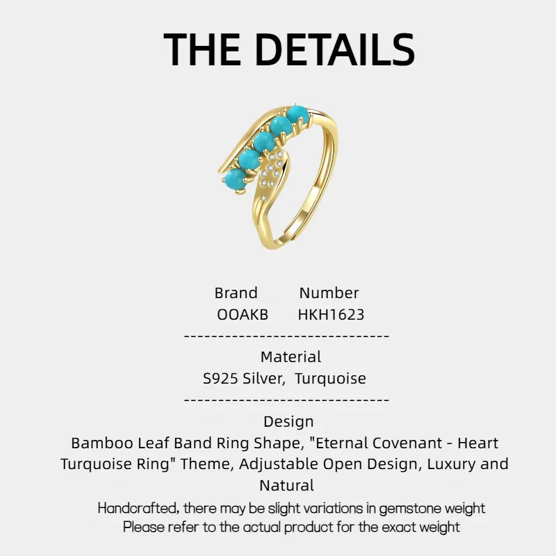 Natural Turquoise Bamboo Leaf Row Luxury Ring - OOAKB