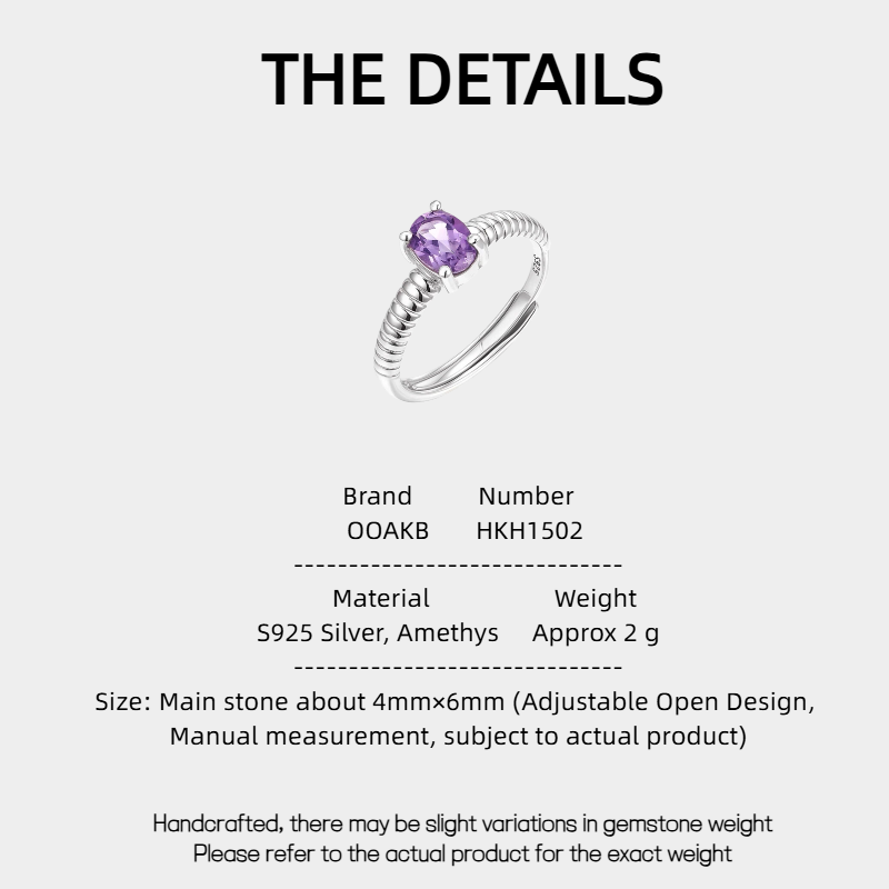 Natural Amethyst Minimalist Commute Adjustable Open Ring