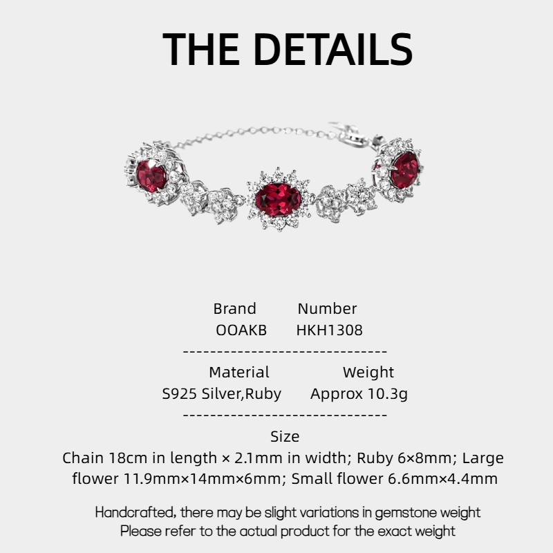 Ruby Three-Flower Bracelet S925 Silver Women's Style
