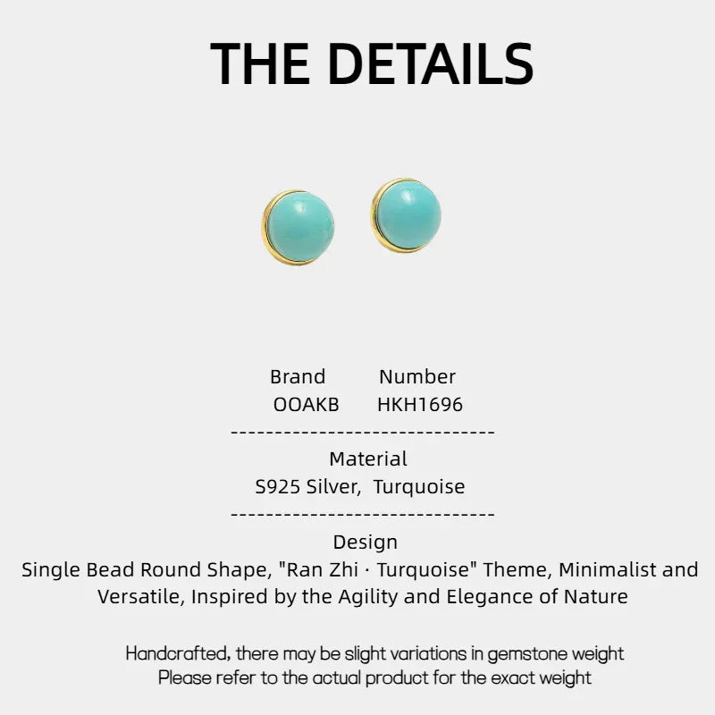 Natural Turquoise Single Bead Round Earrings - OOAKB