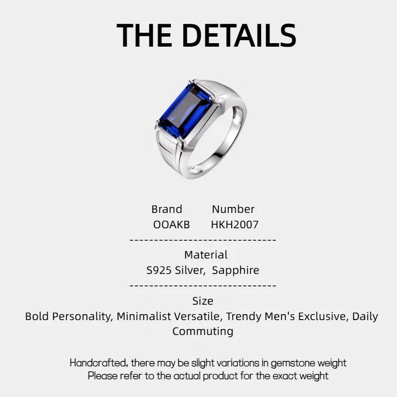 S925 Sterling Silver Plated White Gold Sapphire Men's Ring - OOAKB