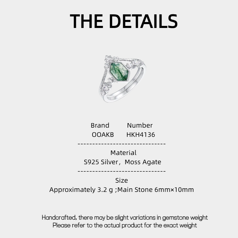 Geometric Moss Agate Stackable Ring