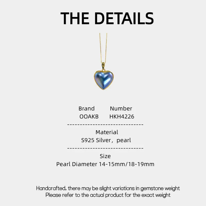 Blue Iridescent Heart-Shaped Pearl Pendant - OOAKB