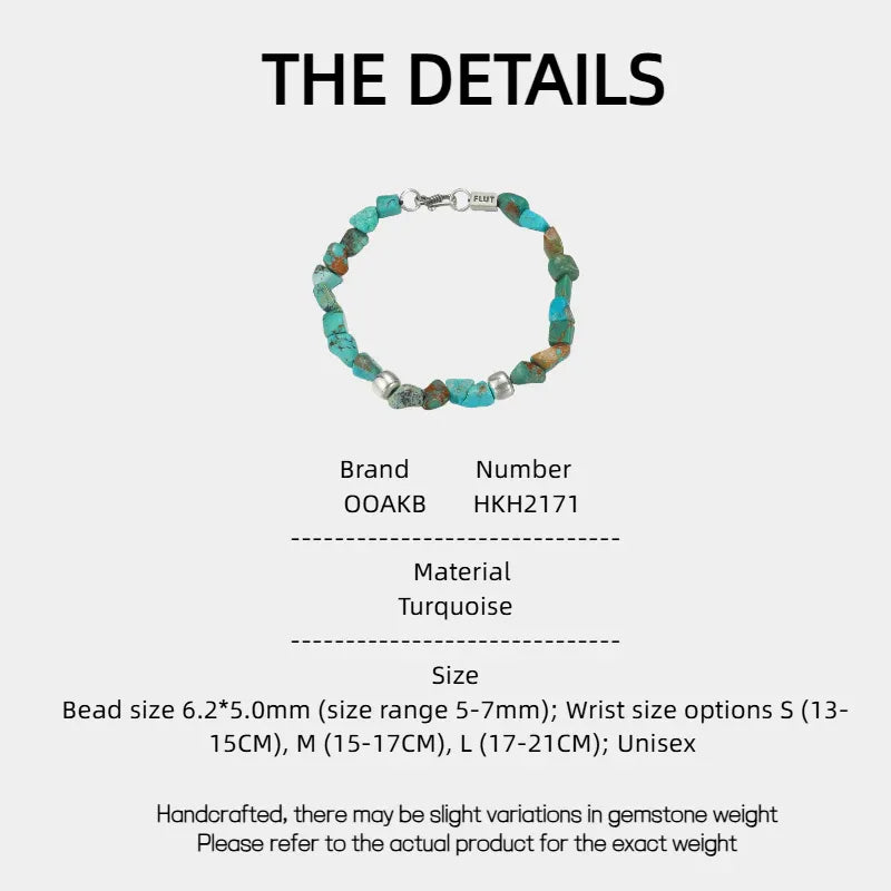 S925 Silver Turquoise Beaded Bracelet Unisex - OOAKB