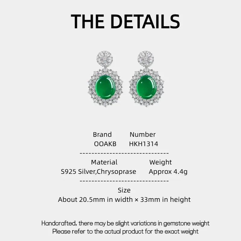 Chrysoprase Neo-Chinese Cabochon Earrings S925 Silver - OOAKB