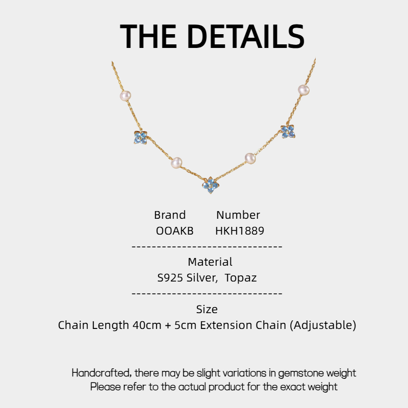 Topaz S925 Silver Pearl Adjustable Necklace