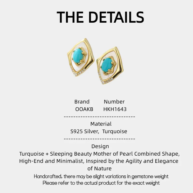 Turquoise Sleeping Beauty Mother of Pearl S925 Silver Earrings - OOAKB