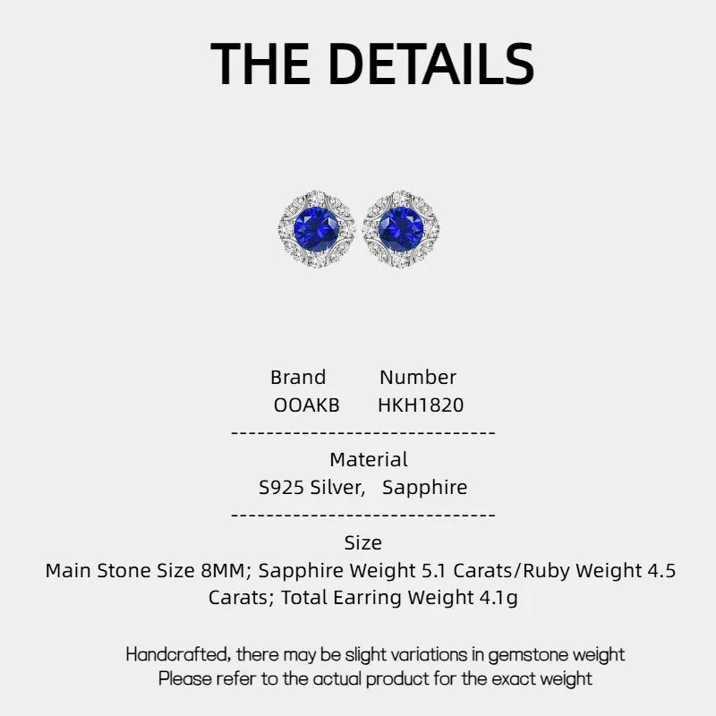 Royal Blue Sapphire S925 Silver Rhodium-Plated Earrings - OOAKB