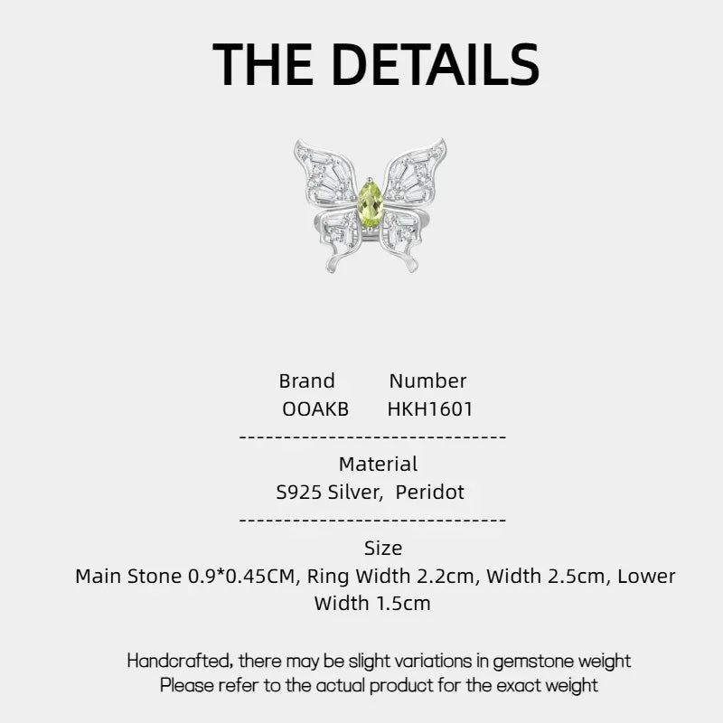Natural Butterfly Peridot Open Ring - OOAKB
