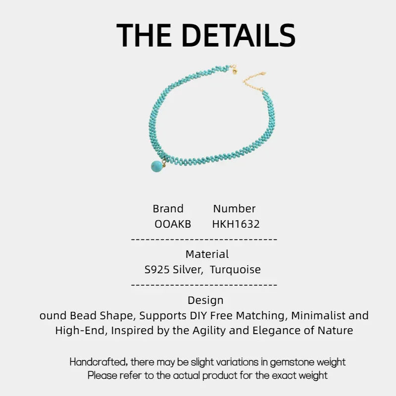 Natural Turquoise Round Bead DIY Luxury Necklace - OOAKB