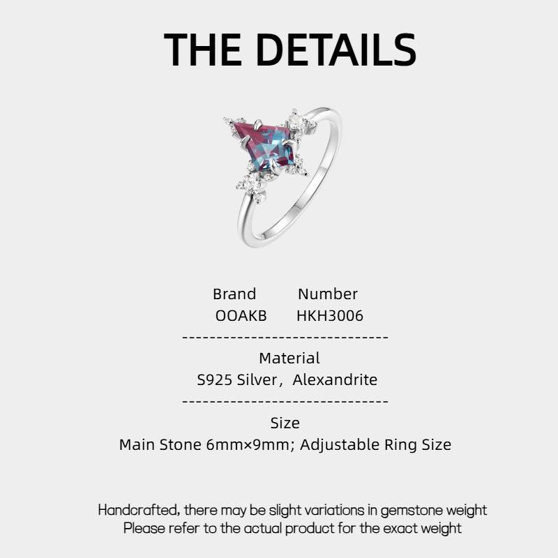 Silver Alexandrite Kite-Shaped Ring Women's Style