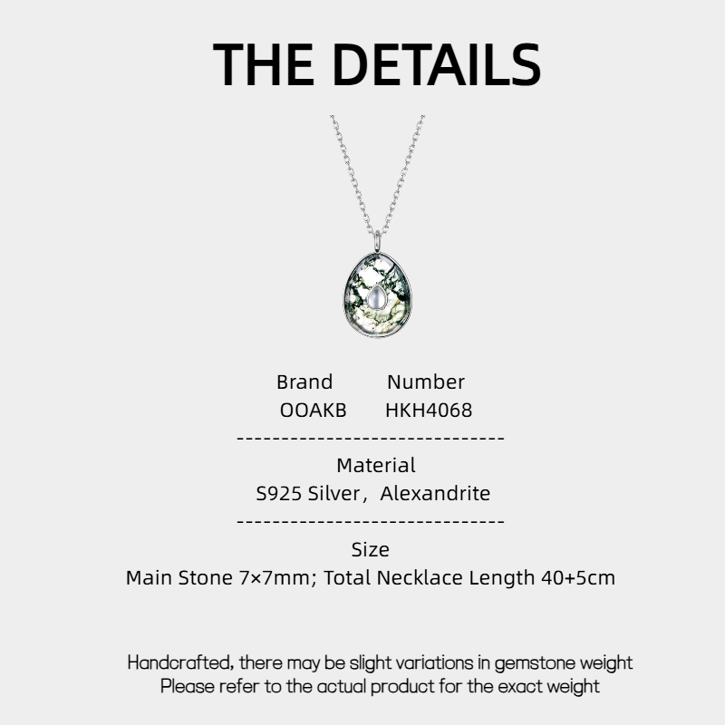 Women's Oval Moss Agate Clavicle Necklace