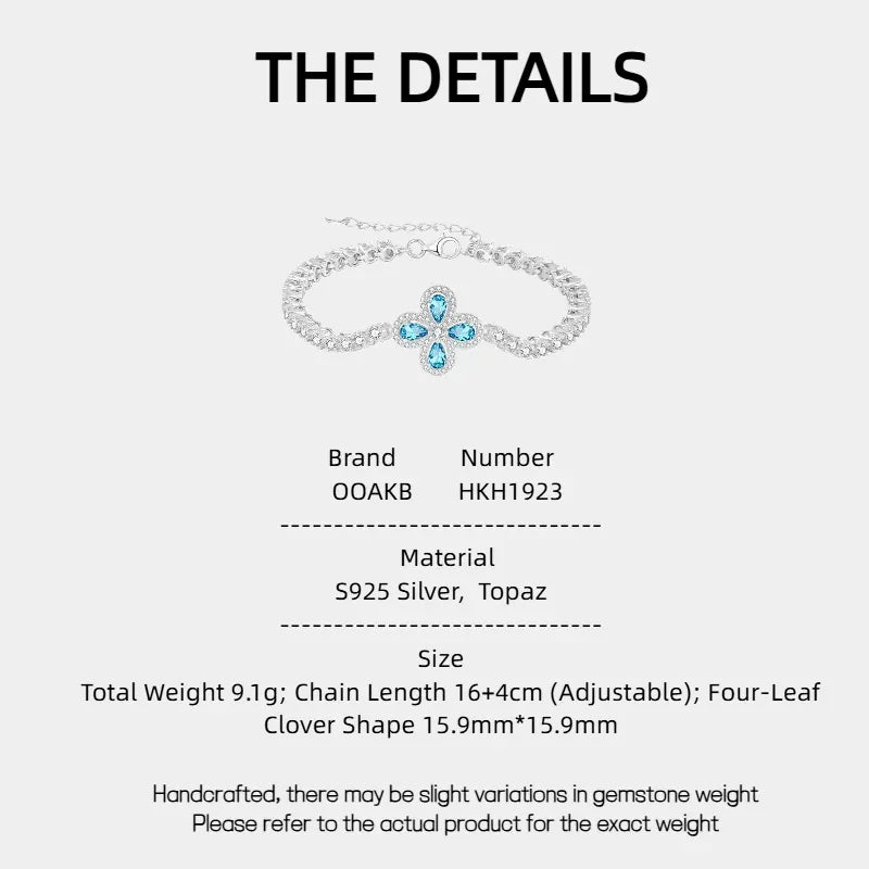 London Blue Topaz S925 Silver Four-Leaf Clover Bracelet - OOAKB