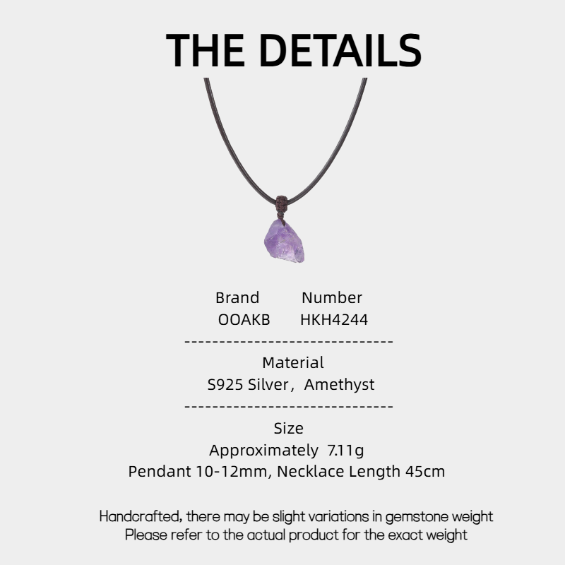 Amethyst Collarbone Chain 925 Silver Black Cord Necklace