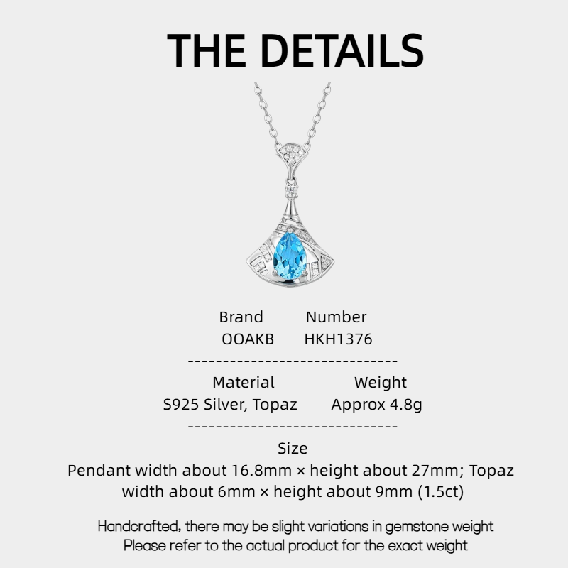 Natural Topaz Small Water Drop Fan Mini Skirt Necklace Women's Style