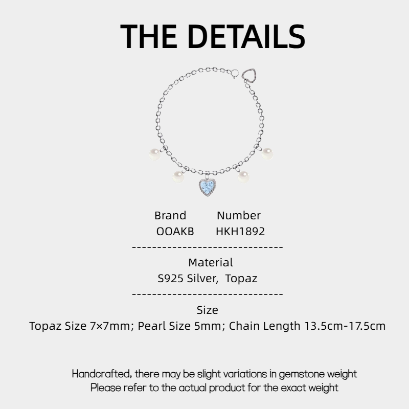 Topaz S925 Silver Heart-Shaped Pearl Bracelet
