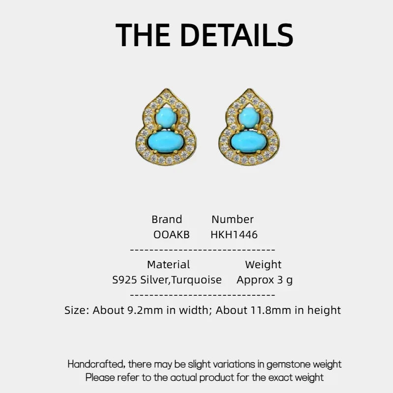 Blessing Gourd Turquoise Earrings S925 Silver - OOAKB