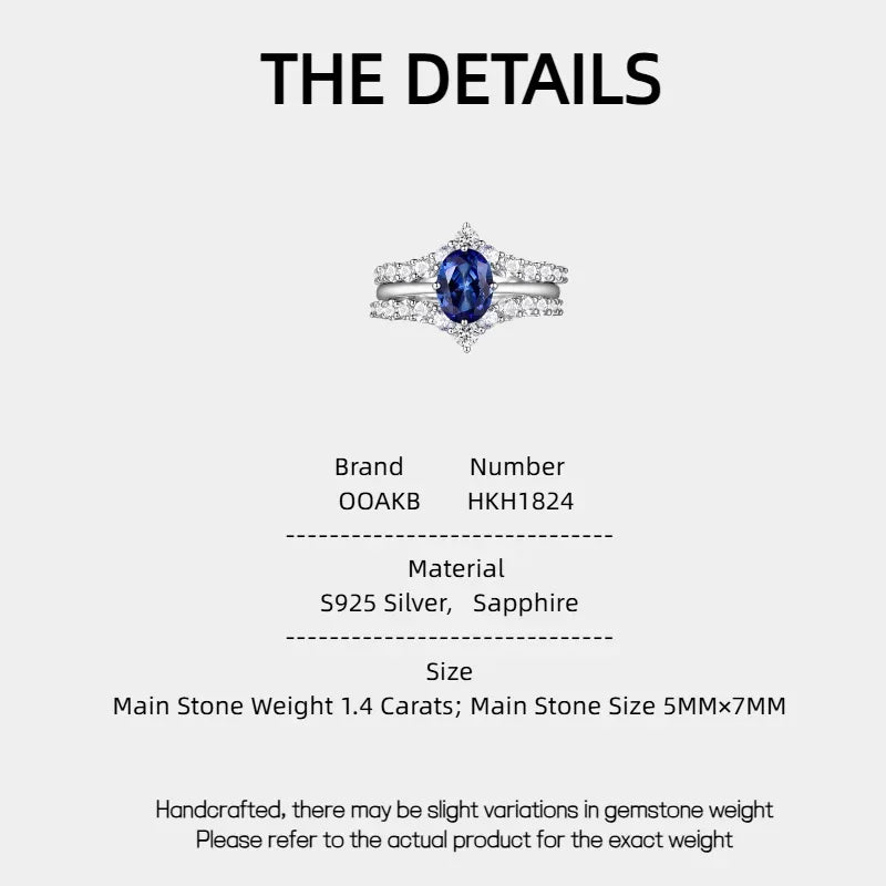 Sapphire S925 Silver Rhodium-Plated Zircon Surround Stackable Ring - OOAKB