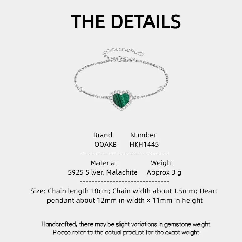 Malachite Heart Bracelet S925 Silver - OOAKB