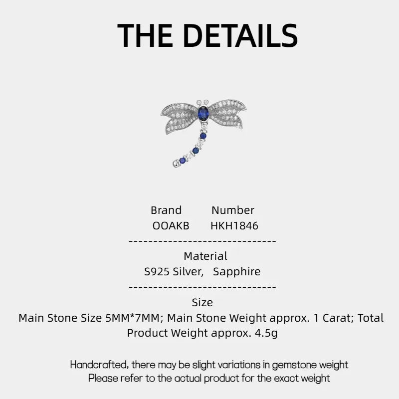 Sapphire S925 Silver Retro Dragonfly 2-in-1 Brooch Necklace - OOAKB