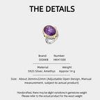Natural Amethyst Multi-Gem Light Luxury Adjustable Open Ring