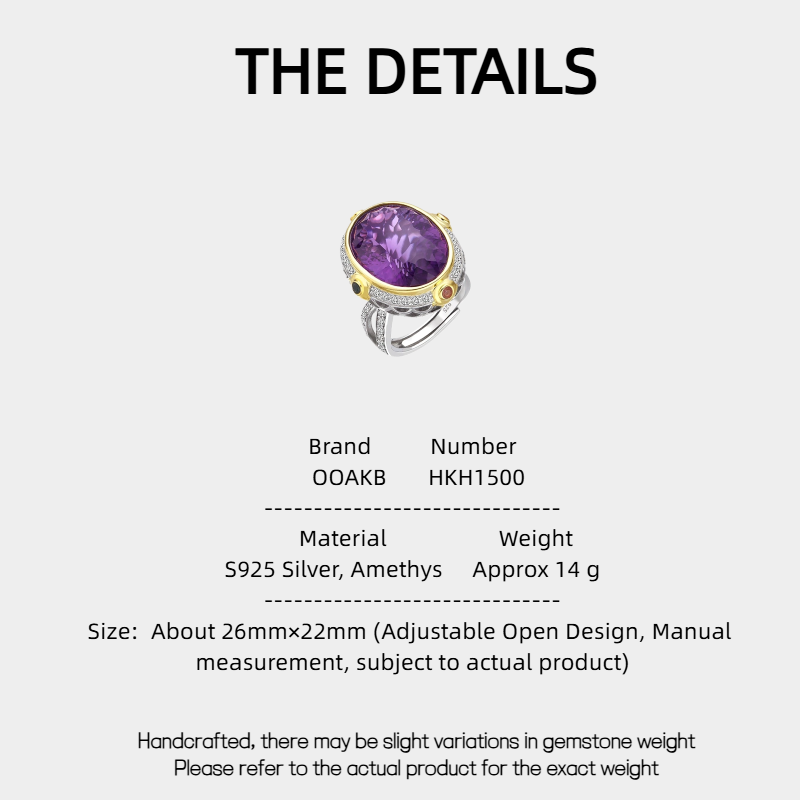 Natural Amethyst Multi-Gem Light Luxury Adjustable Open Ring