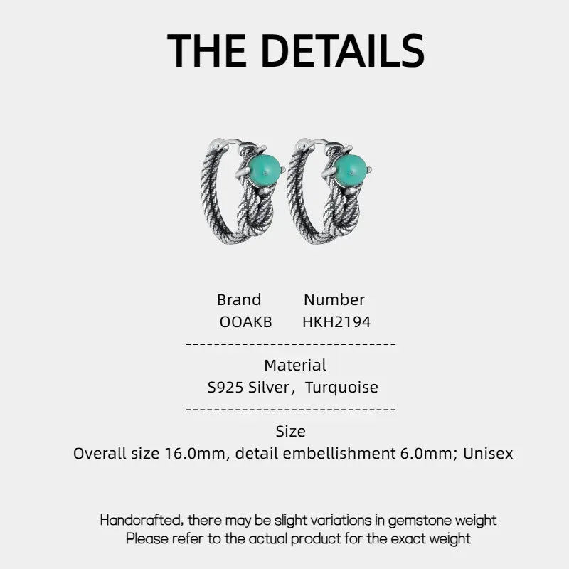 Silver Retro Vintage Knotted Turquoise Ear Cuffs - OOAKB