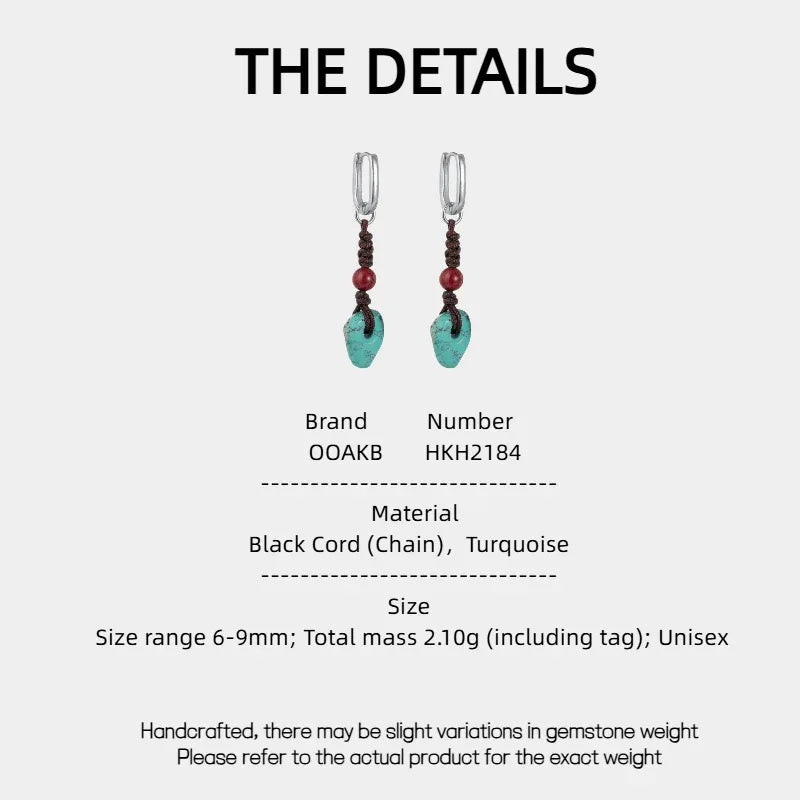 Silver Black Cord Turquoise Earrings Unisex - OOAKB