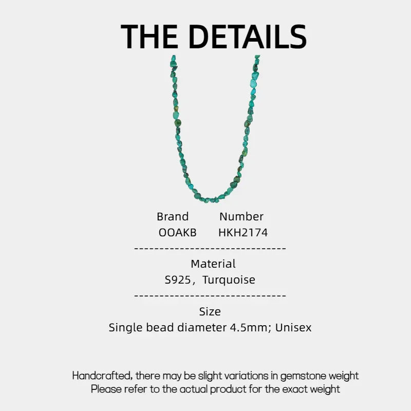 S925 Silver Natural Irregular Turquoise Beaded Necklace - OOAKB