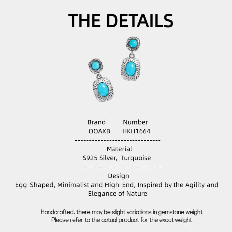 Turquoise Egg-Shaped S925 Silver Minimalist High-End Earrings - OOAKB