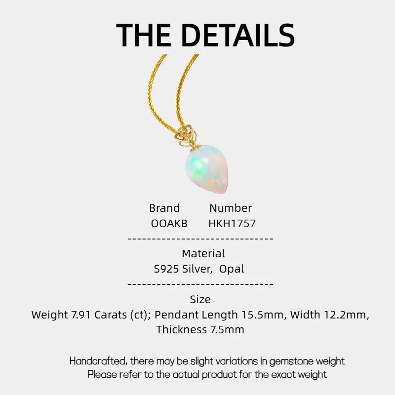 Natural Iridescent Opal 18K Clasp S925 Silver Collarbone Necklace - OOAKB