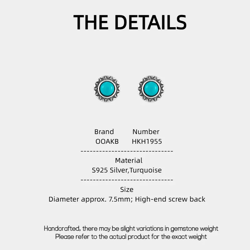 S925 Silver Vintage Antiqued Turquoise Earrings - OOAKB